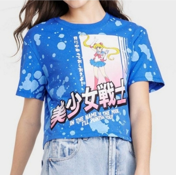 NWT Sailor Moon Graphic Blue Splatter Tee Women's Juniors Size XS - Picture 1 of 14